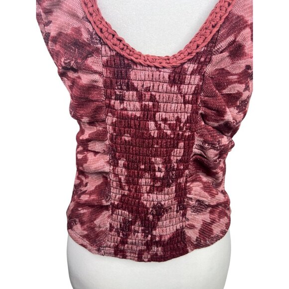 Free People Remie Tank Top Cropped Slim Floral Printed Smocked Boho Large - Picture 8 of 16